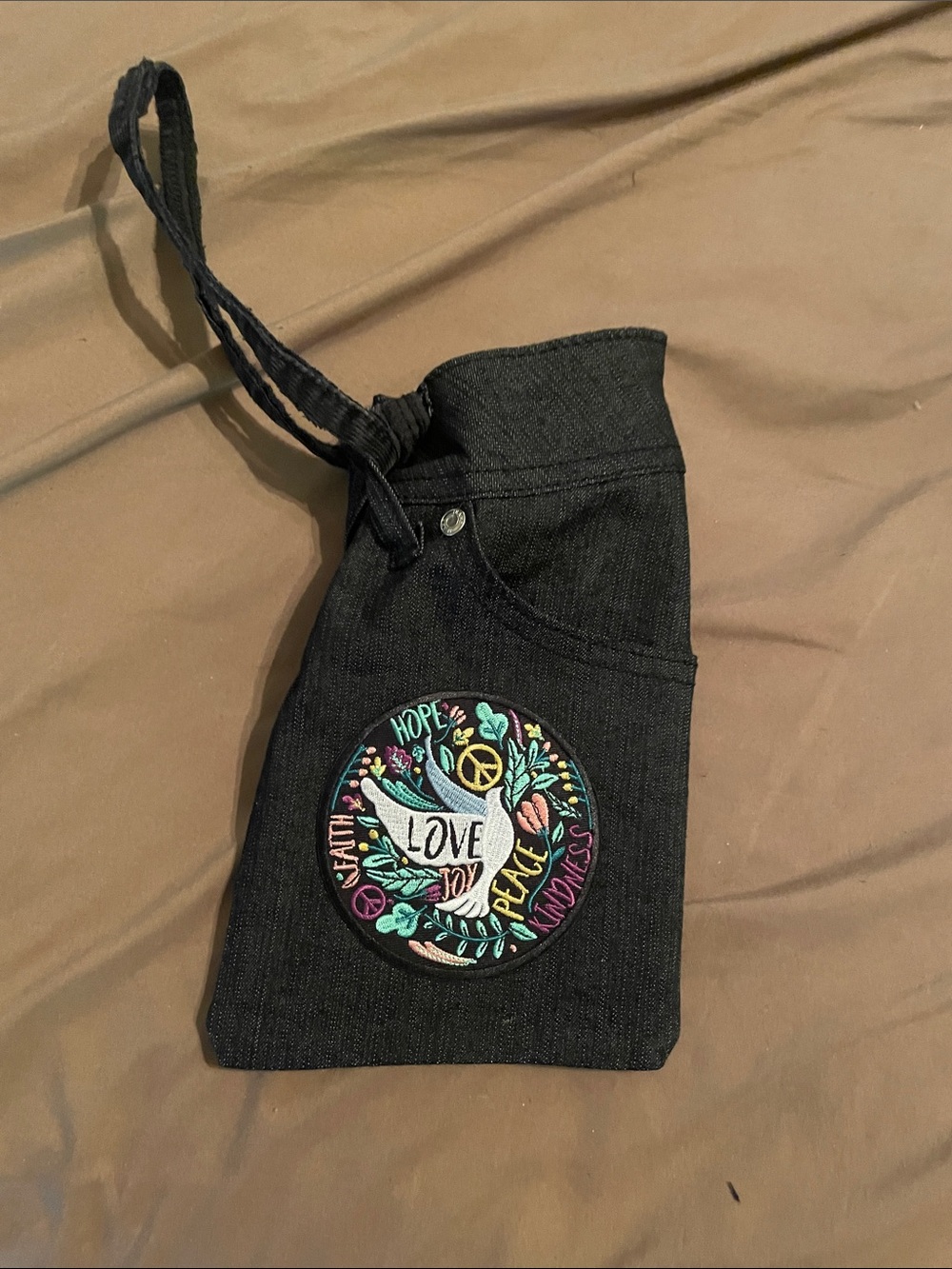 Handmade black denim wristlet 5 1/2 x 9